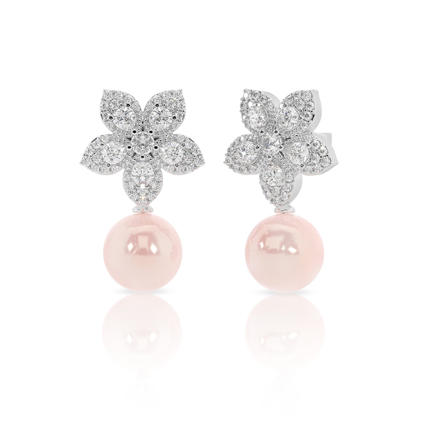 Pink Pearl Petal Sparkle Dangler Earrings