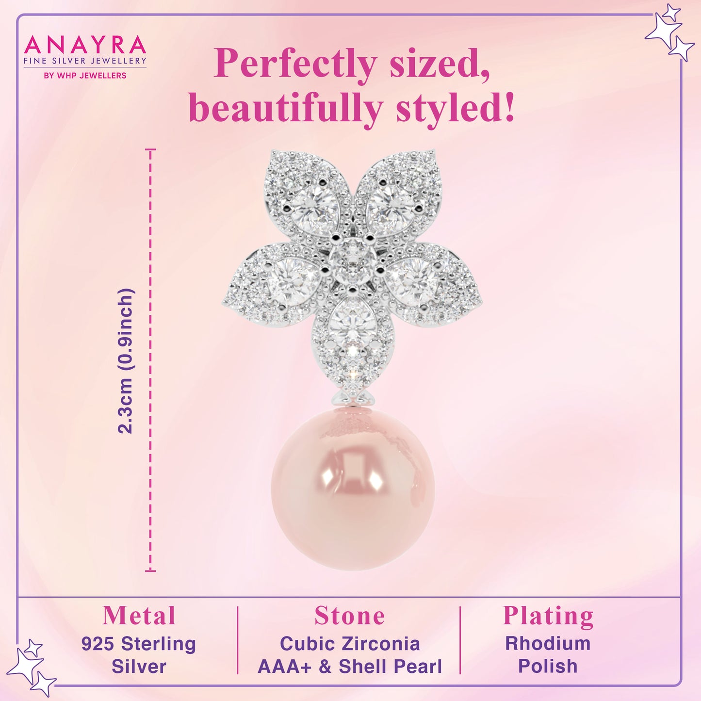 Pink Pearl Petal Sparkle Dangler Earrings