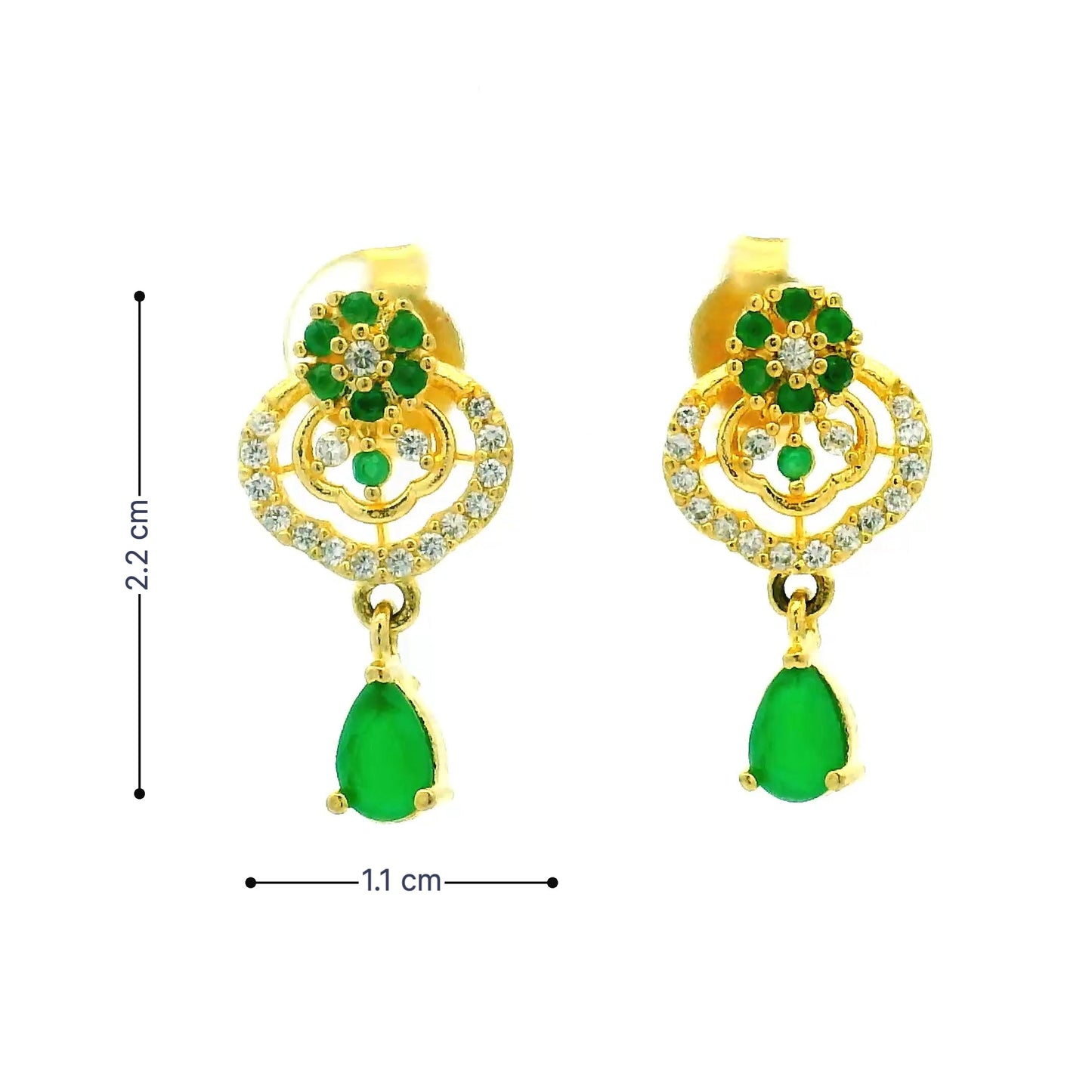 Emerald Green Dangle Gold Plated Earrings