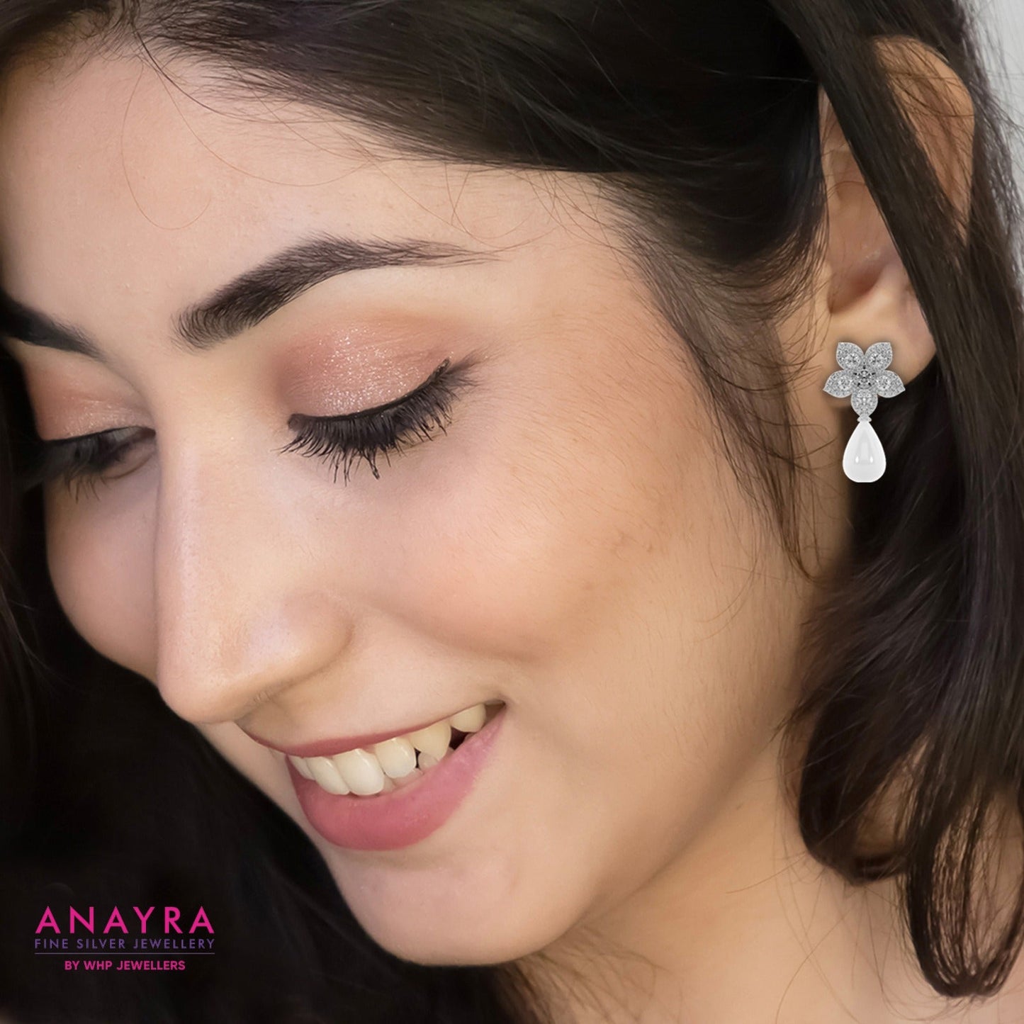 Diamond Floral Drop Earrings