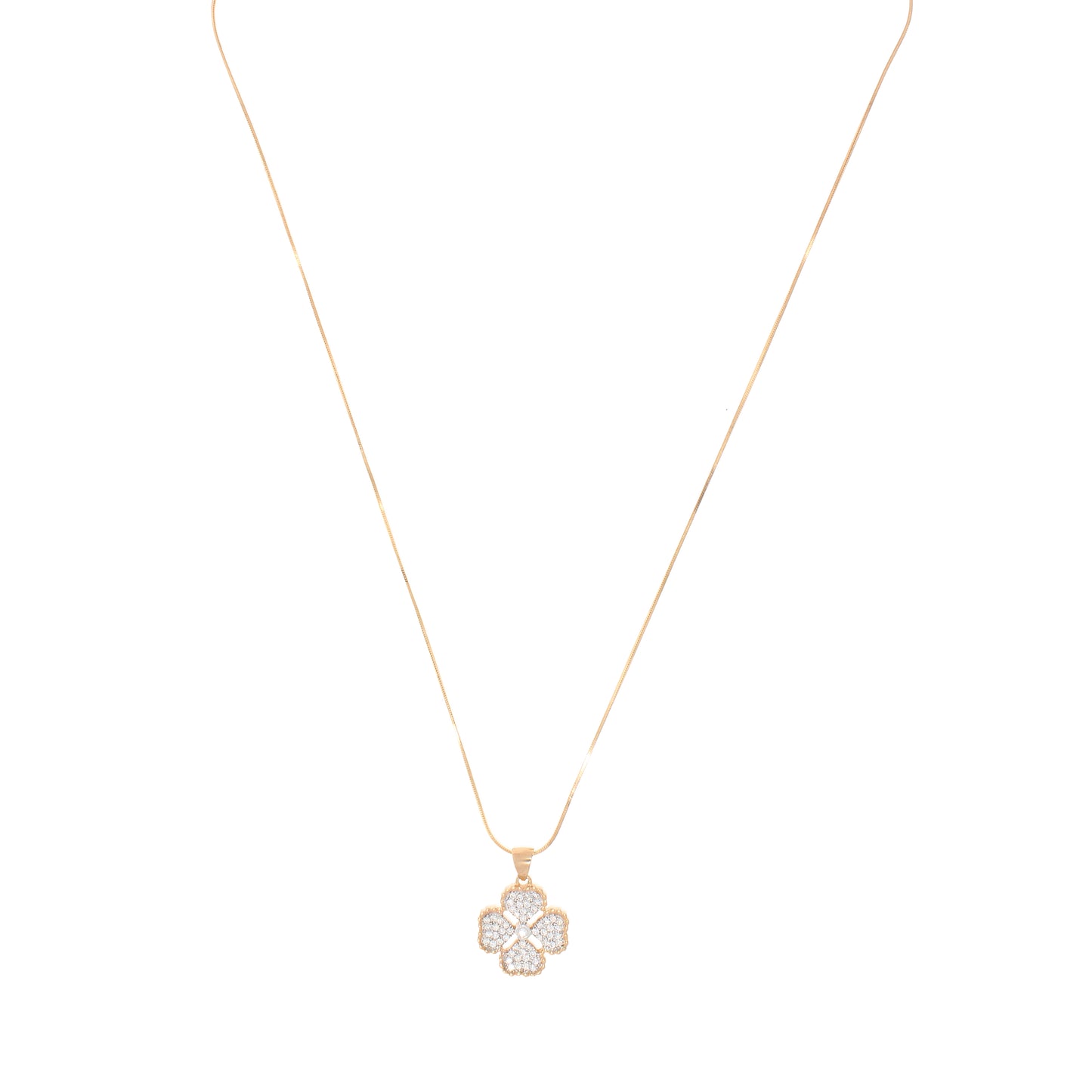Rose Gold Floral Clover Diamond Pendant with Link Chain