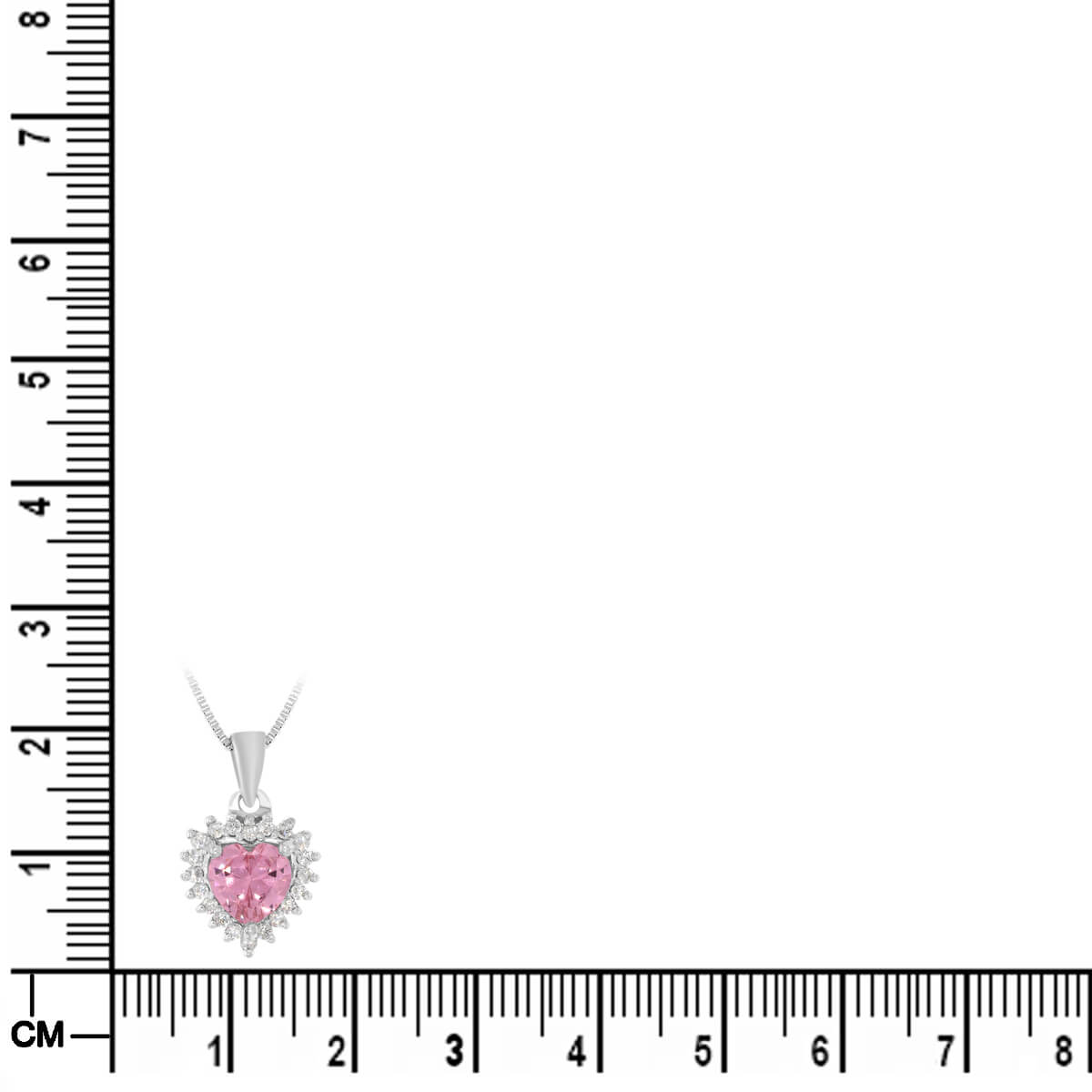 Silver Solitaire blossom pink Heart Pendant with Link Chain