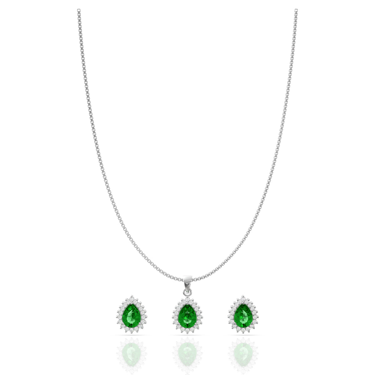 Charming Silver Green Drop Pendant Set