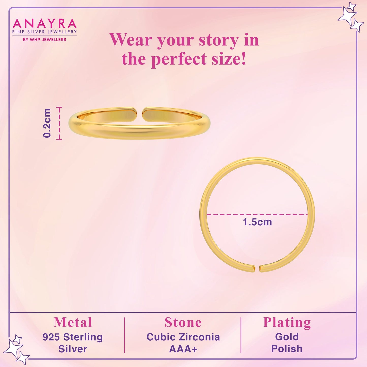 Lightweight Plain Gold plated Silver Band