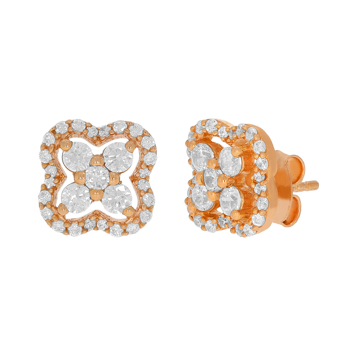 Rose Gold Diamond Clover Earrings