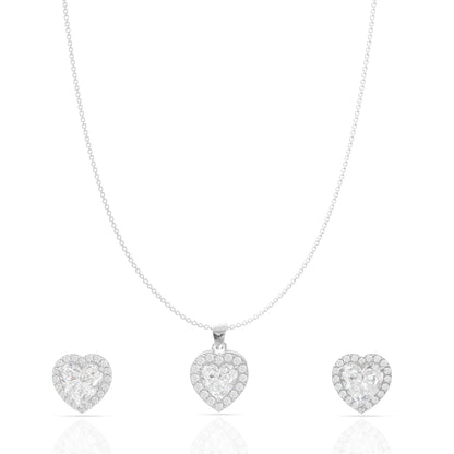 Silver Charming Heart Pendant Set
