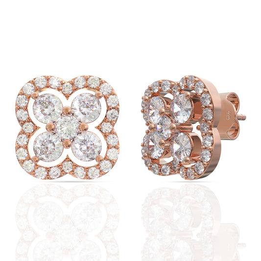 Rose Gold Diamond Clover Earrings