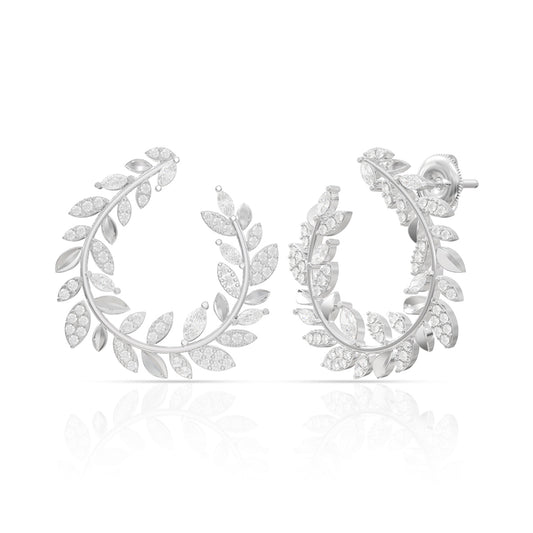 Delicate Leaf Design Sterling Silver Stud Earrings