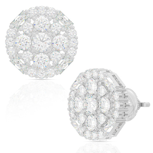 Silver Zircon Halo Round Stud Earrings