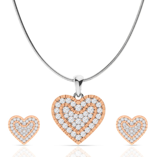 Heart Beat Silver Diamond Pendant Set