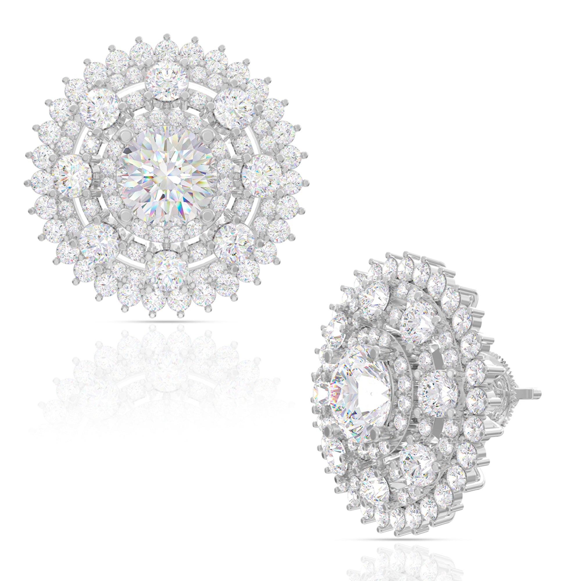 Zirconia Mandala Stud Earrings In Silver