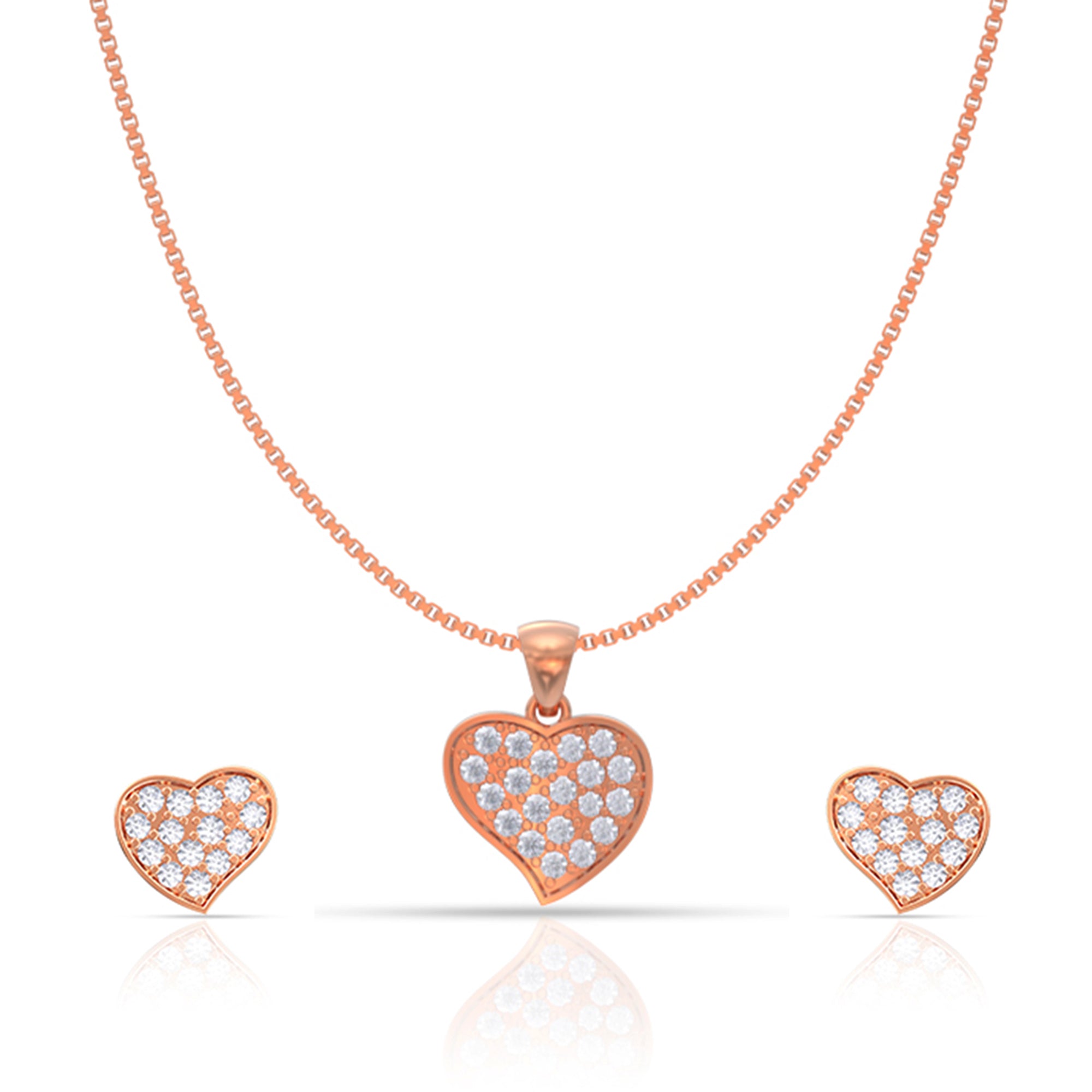 Rose Gold Whole Heart Pendant Set with Link Chain
