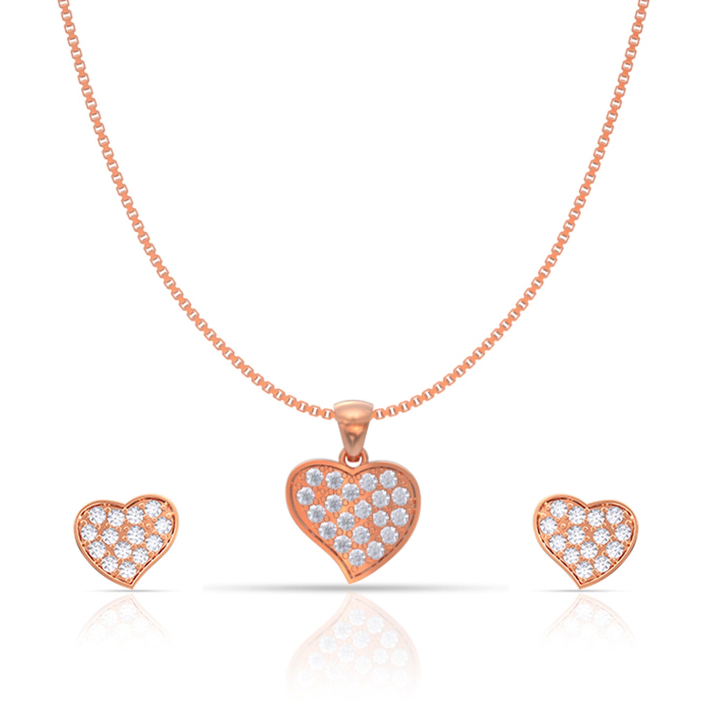 Rose Gold Whole Heart Pendant Set with Link Chain