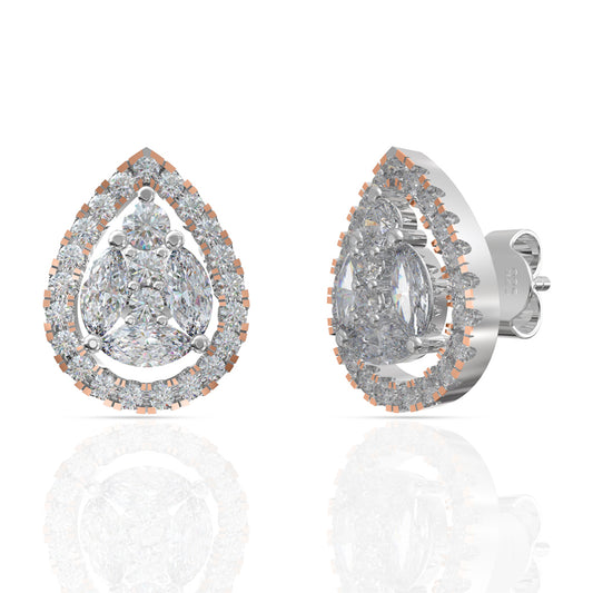Diamond Drop Silver Stud Earrings