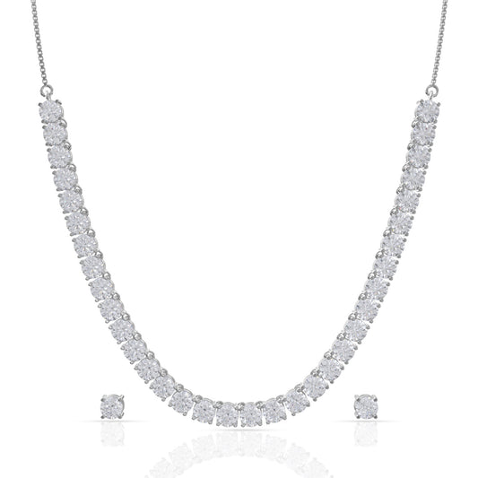 Fine Solitaire Silver Necklace Set