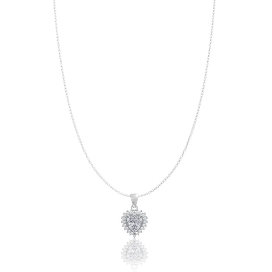Silver Solitaire Heart Pendant Set