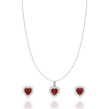 Silver Charming Red Heart Pendant Set