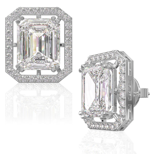 Classic Emerald Cut Silver Studs