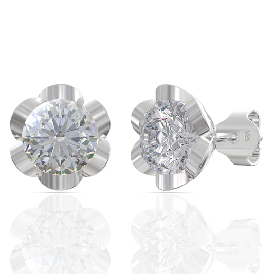 Silver Zircon Flower Earrings