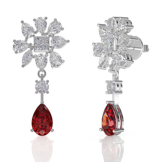 Passionate Bloom Red Floral Drop Earrings