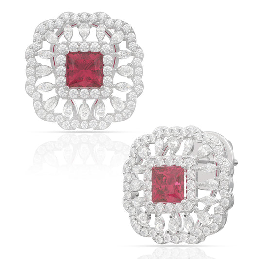 Classic Red Cubic Stud Earrings Perfect for Any Occasion