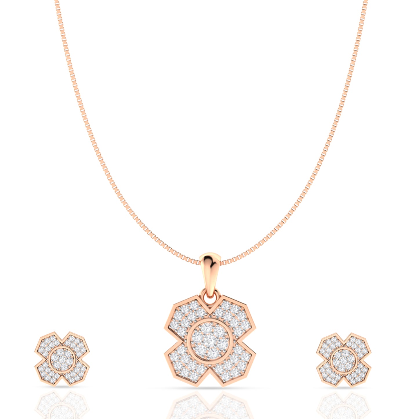 Floral Diamond Pendant Set In Silver