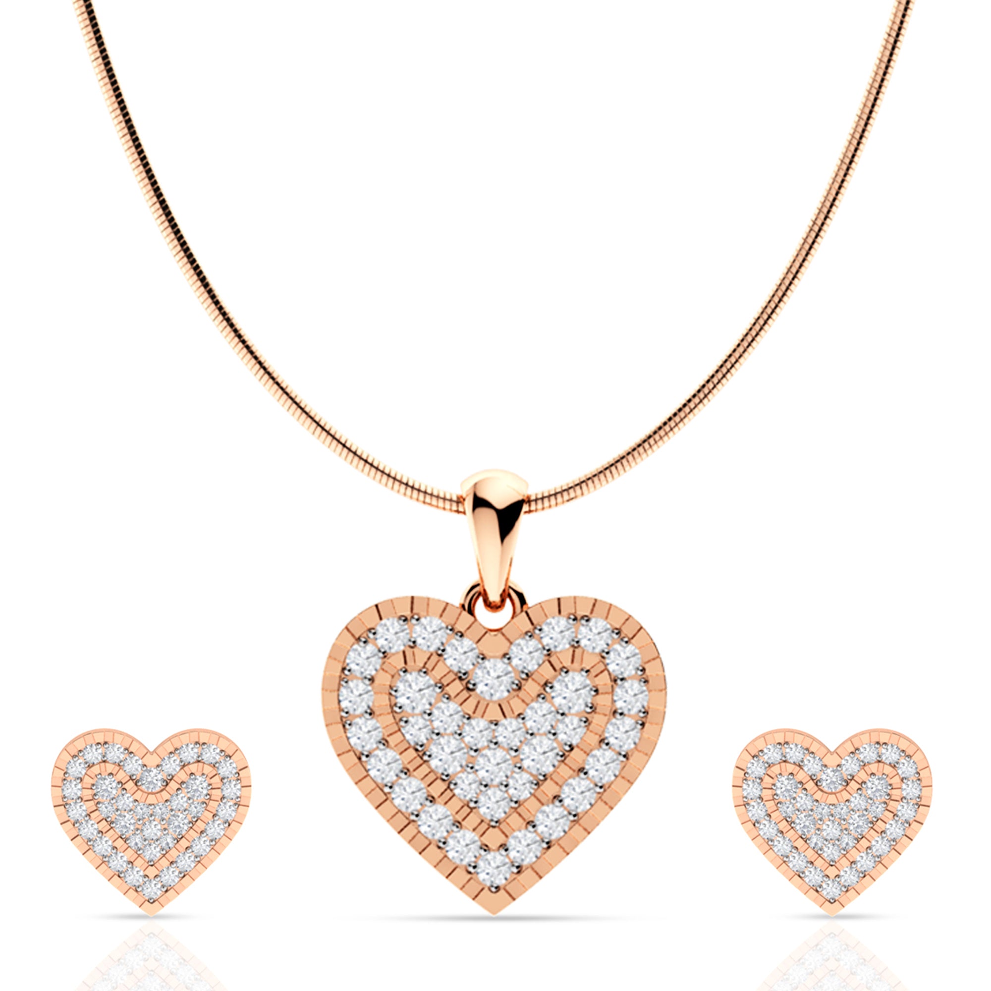 Rose Gold Dual Heart Pendant Set with Link Chain