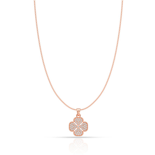 Rose Gold Floral Clover Diamond Pendant with Link Chain