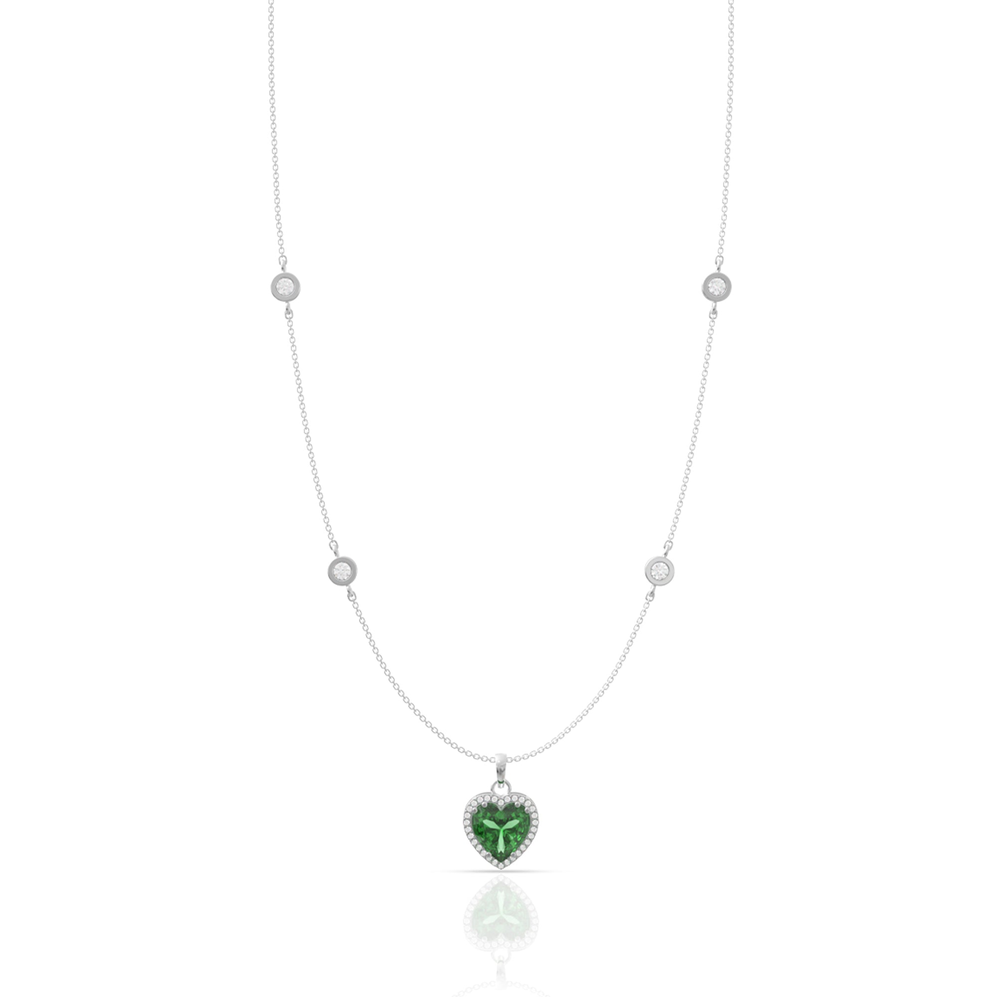Silver Emerald Green Heart Necklace