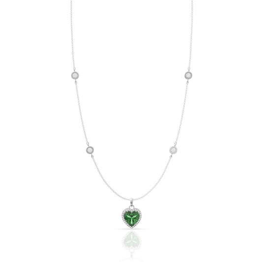 Silver Emerald Green Heart Necklace