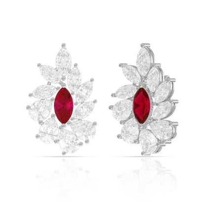 Red Diamond Silver Stud Earrings