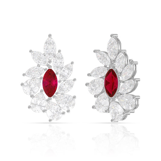 Green Diamond Silver Stud Earrings