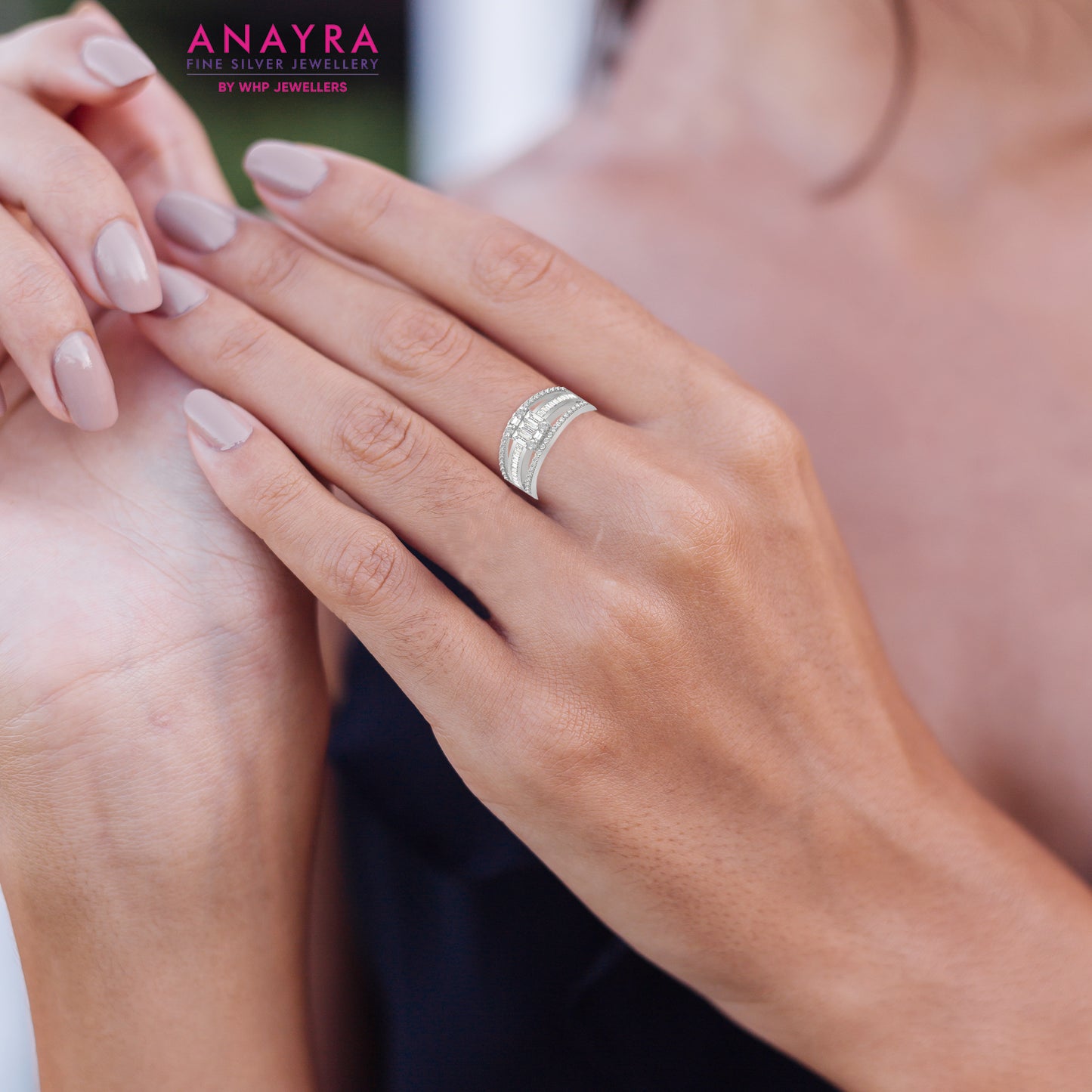 Glamorous Crystal Studded Silver Ring