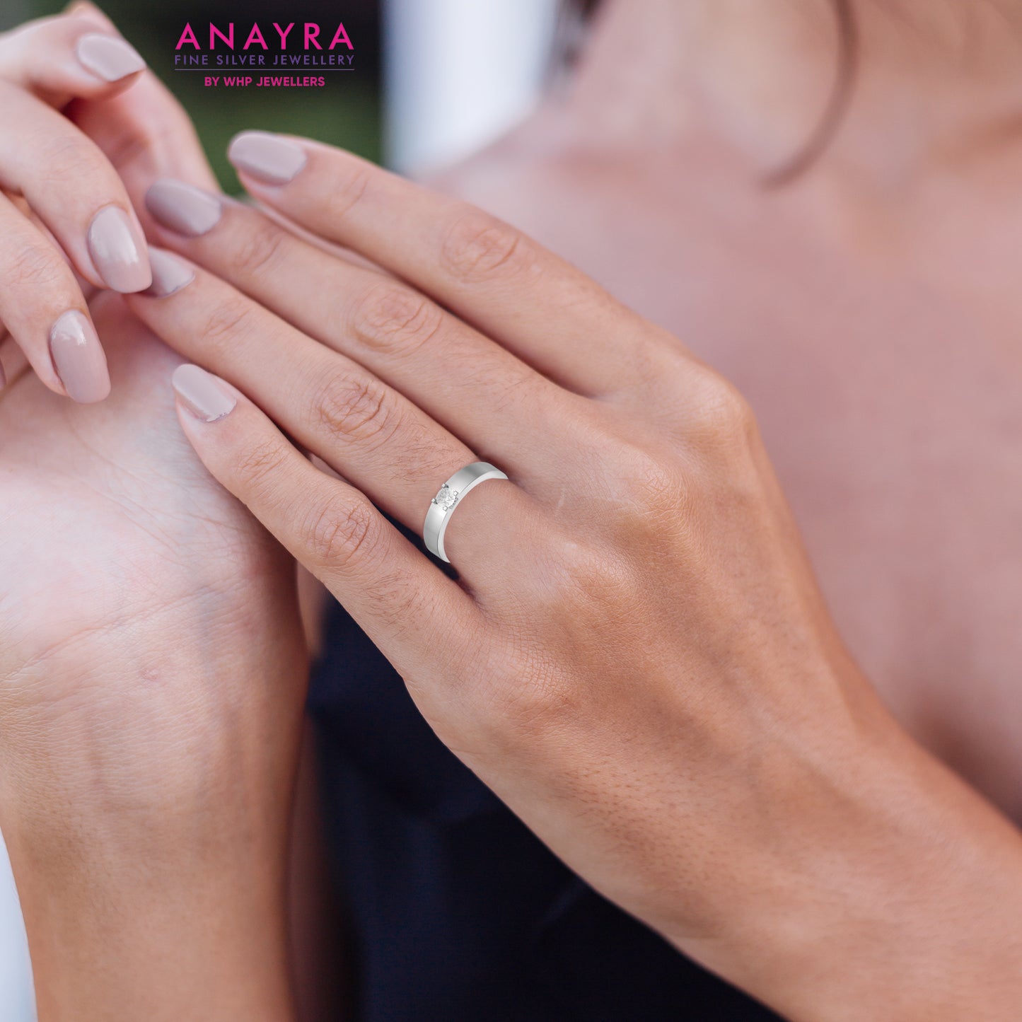 Elegant Solitaire Silver Band Ring