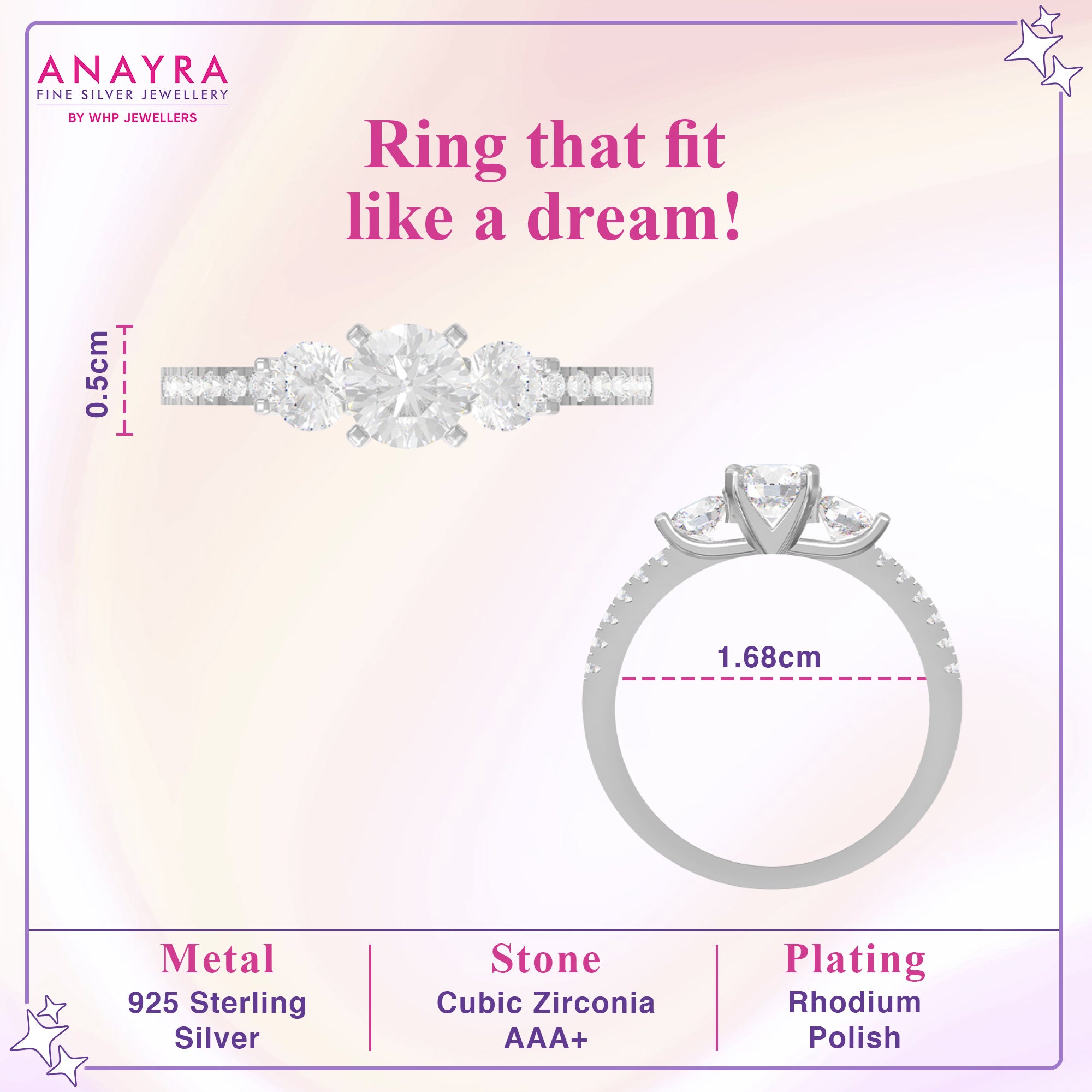Effortless Silver Crystal Studded Ring