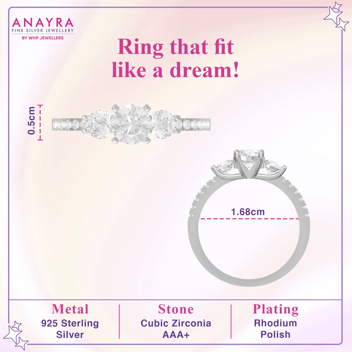 Effortless Silver Crystal Studded Ring