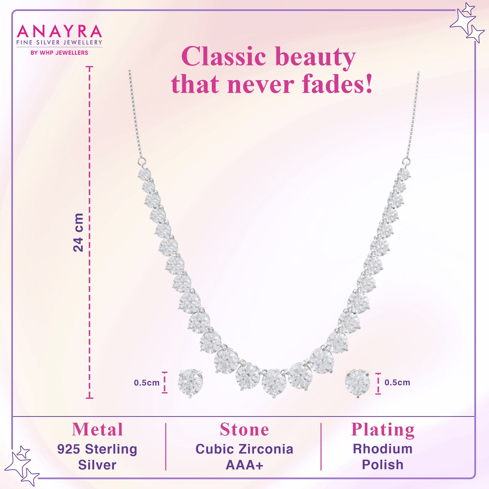 Striking Solitaire Silver Necklace Set