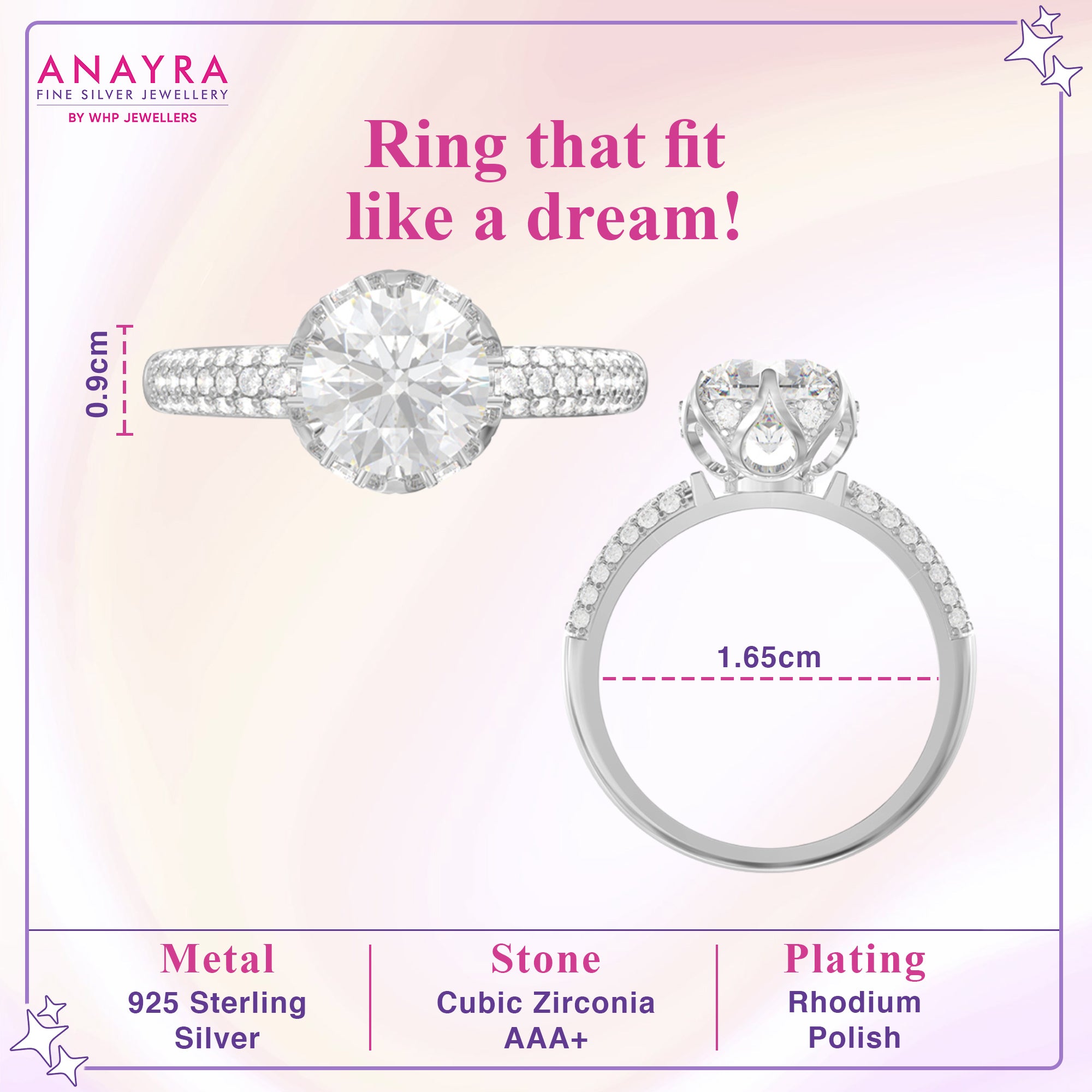 Shiny Solitaire Silver Ring
