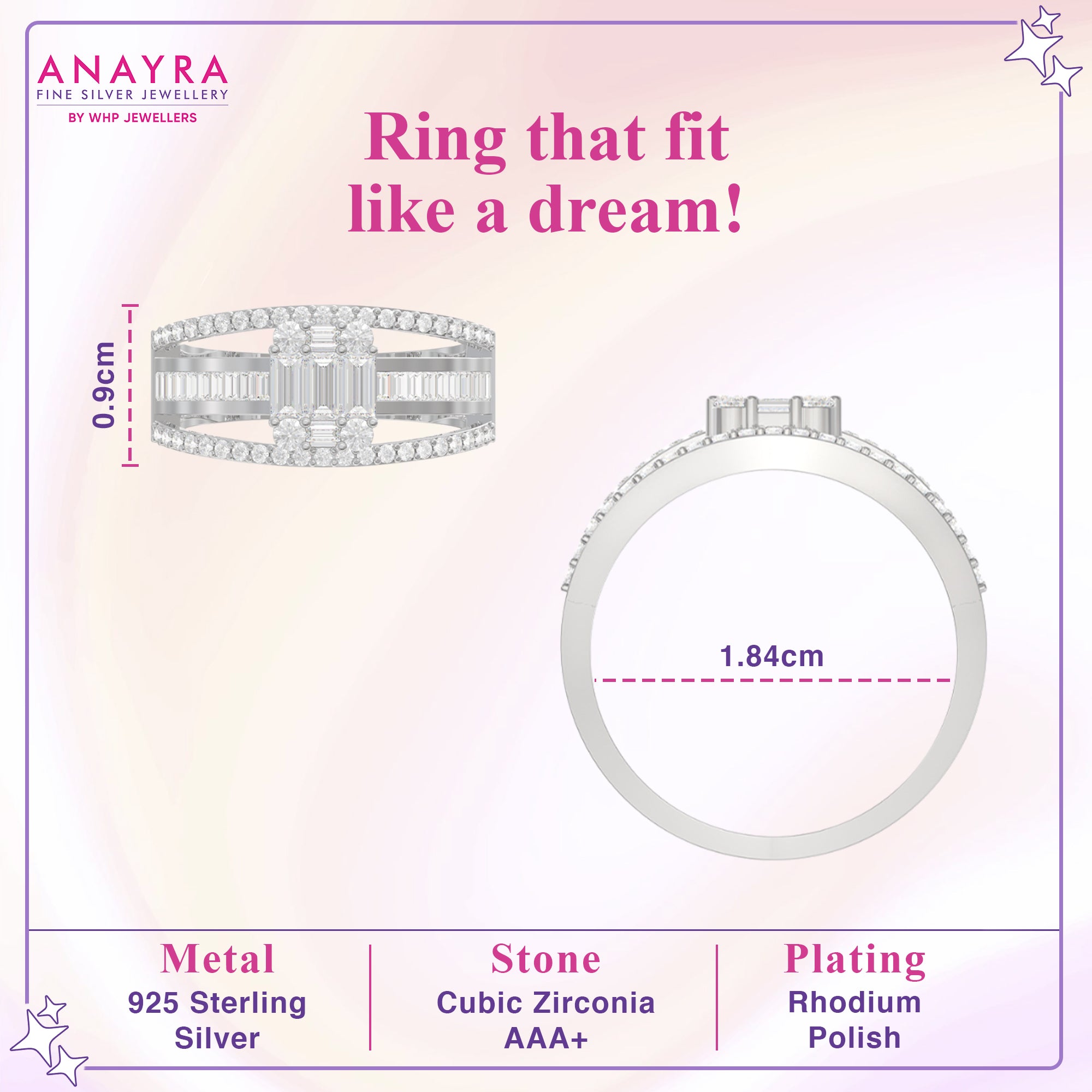 Glamorous Crystal Studded Silver Ring