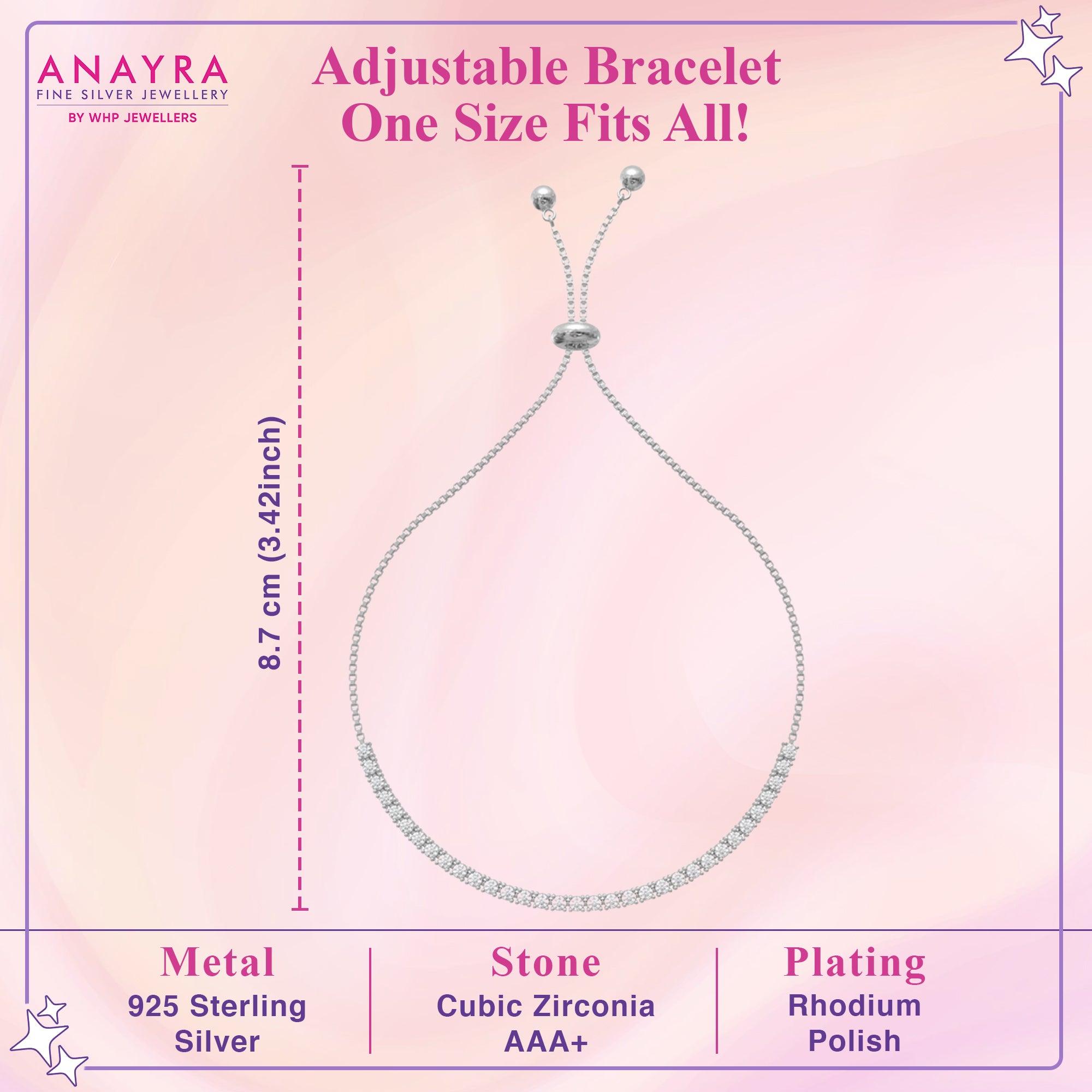 925 Sterling Silver Crystal Cubic Zirconia Classic String Diamond Bracelet