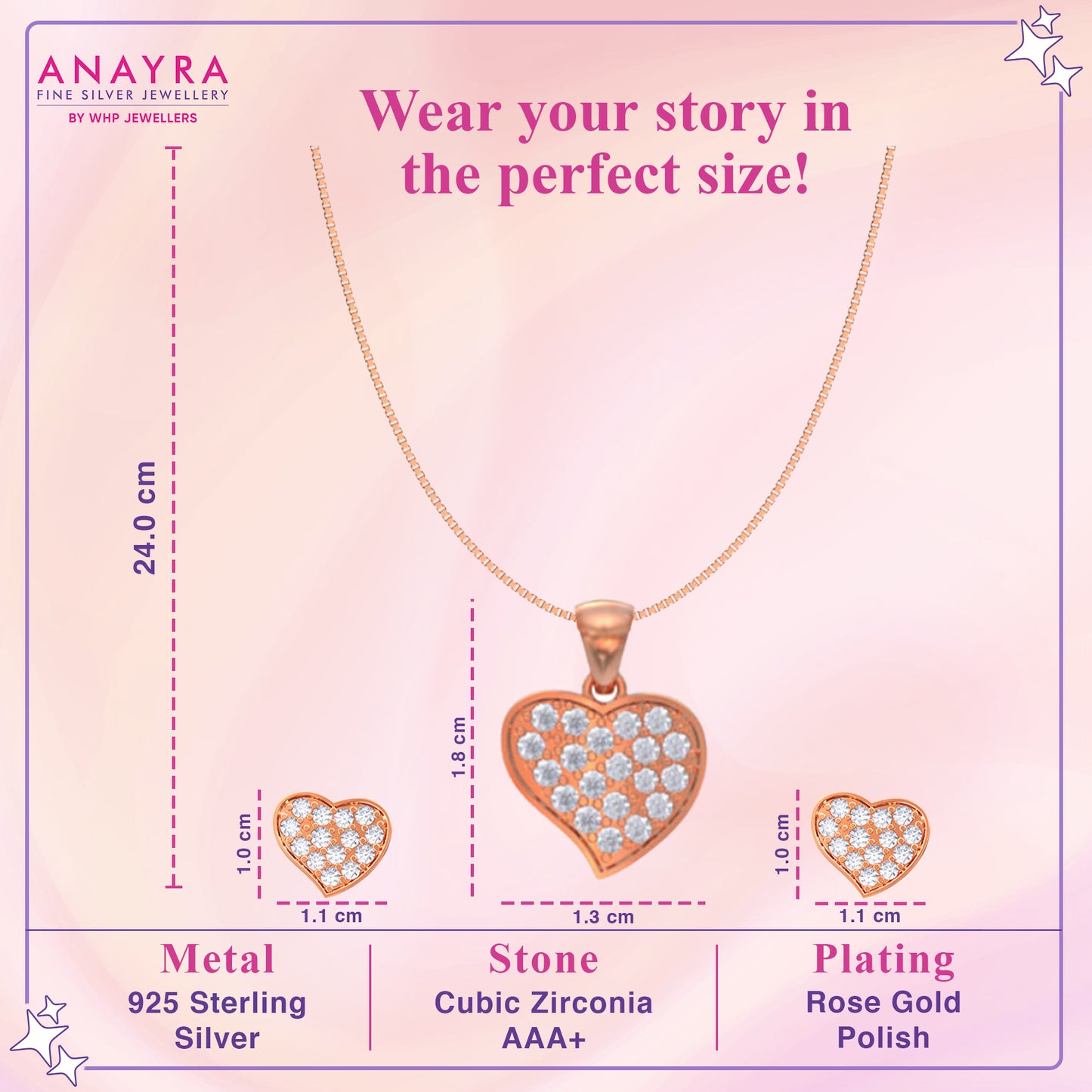 Rose Gold Whole Heart Pendant Set with Link Chain