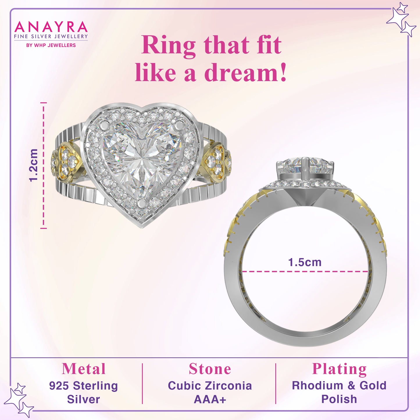 Silver Zircon Embrace Heart Ring
