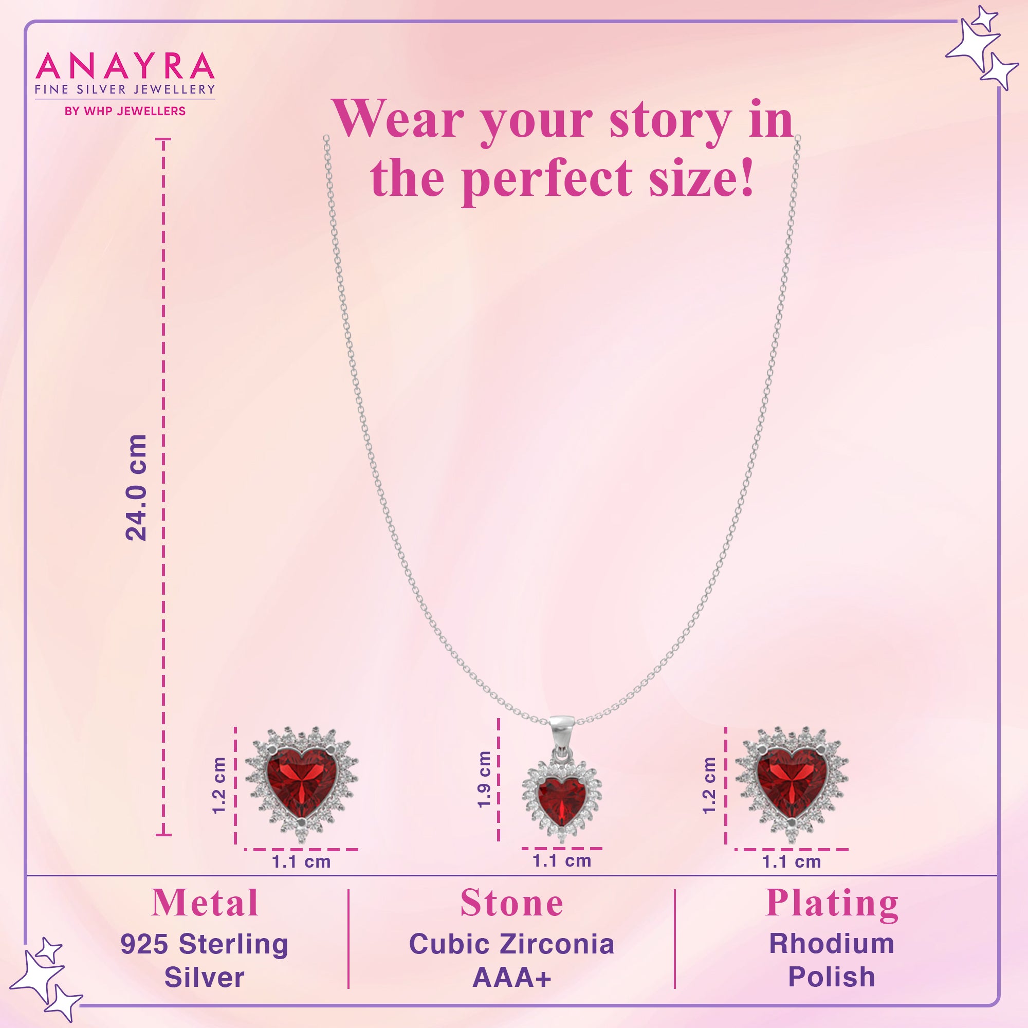 Silver Charming Red Heart Pendant Set