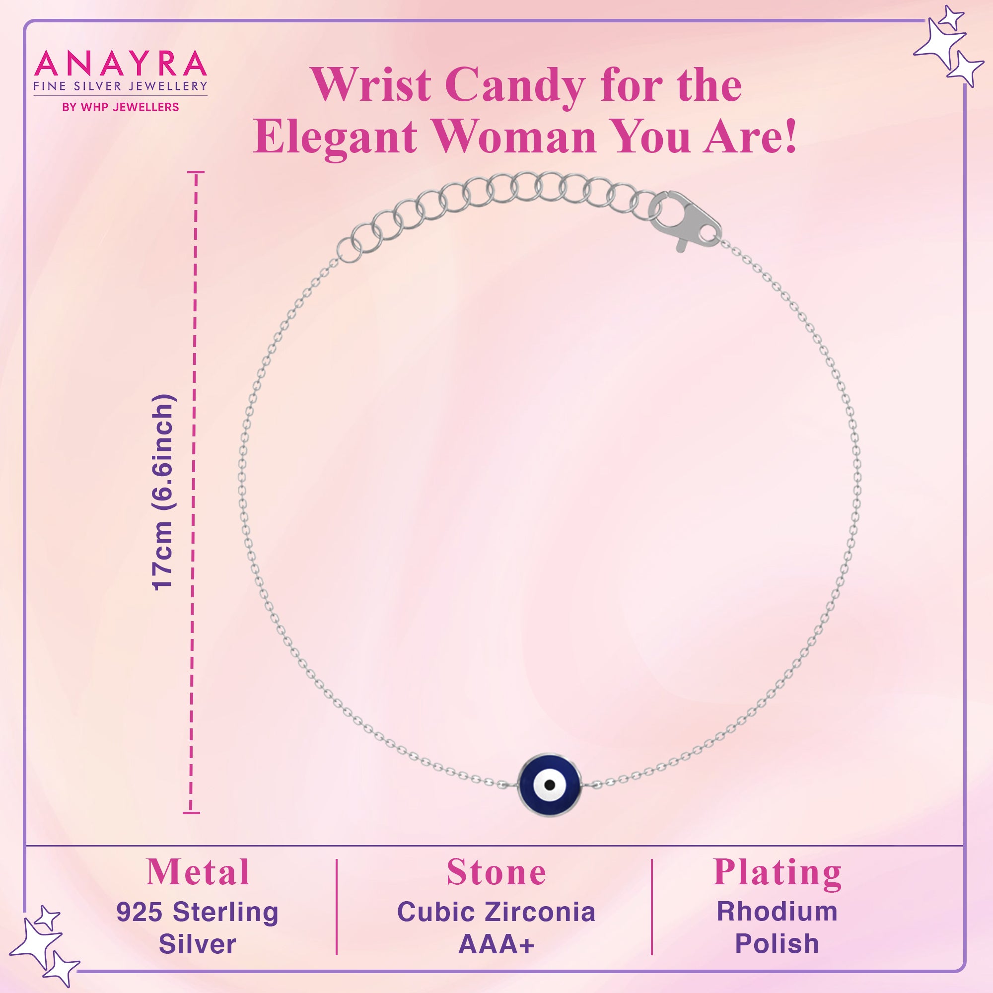 925 Sterling Silver Evil Eye American Diamond The Felice Evil Eye Bracelet