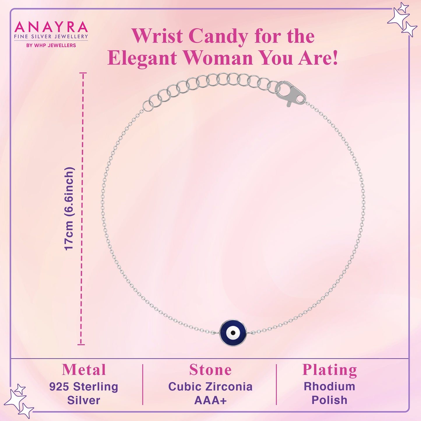 925 Sterling Silver Evil Eye American Diamond The Felice Evil Eye Bracelet