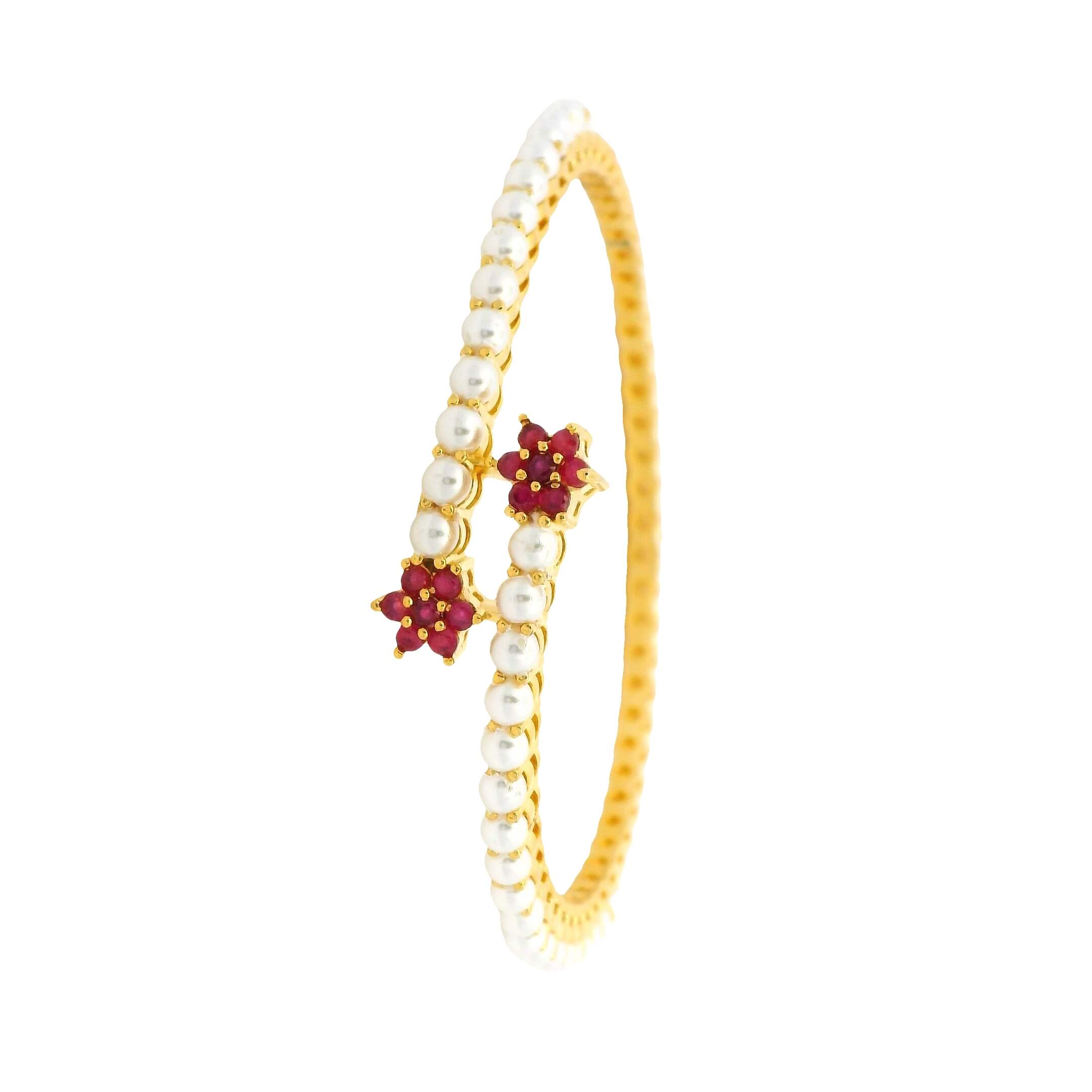 Pearl Ruby Floral Gold Plated Bangles