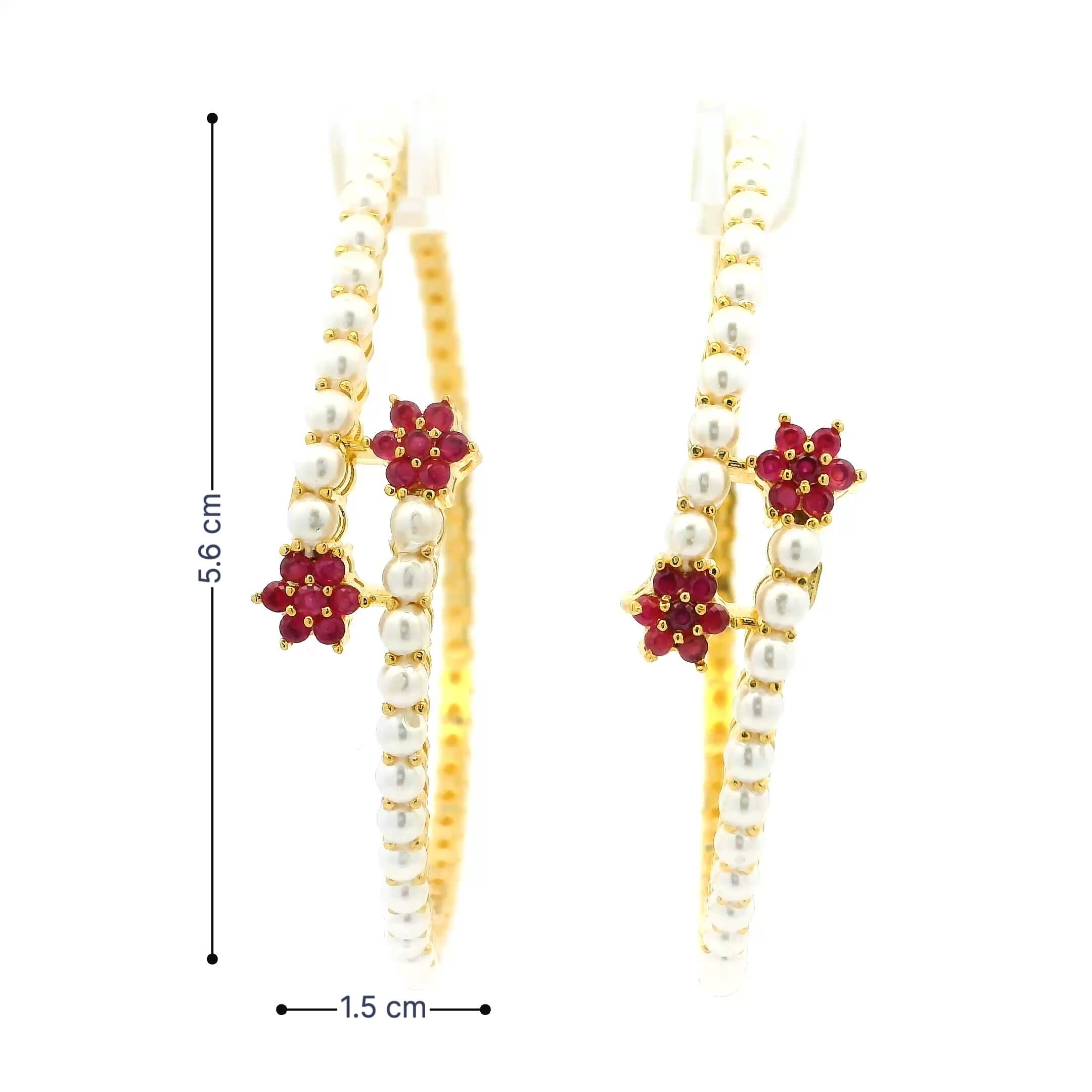 Pearl Ruby Floral Gold Plated Bangles