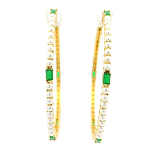 Classic Pearl Green Gold Plated Bangles