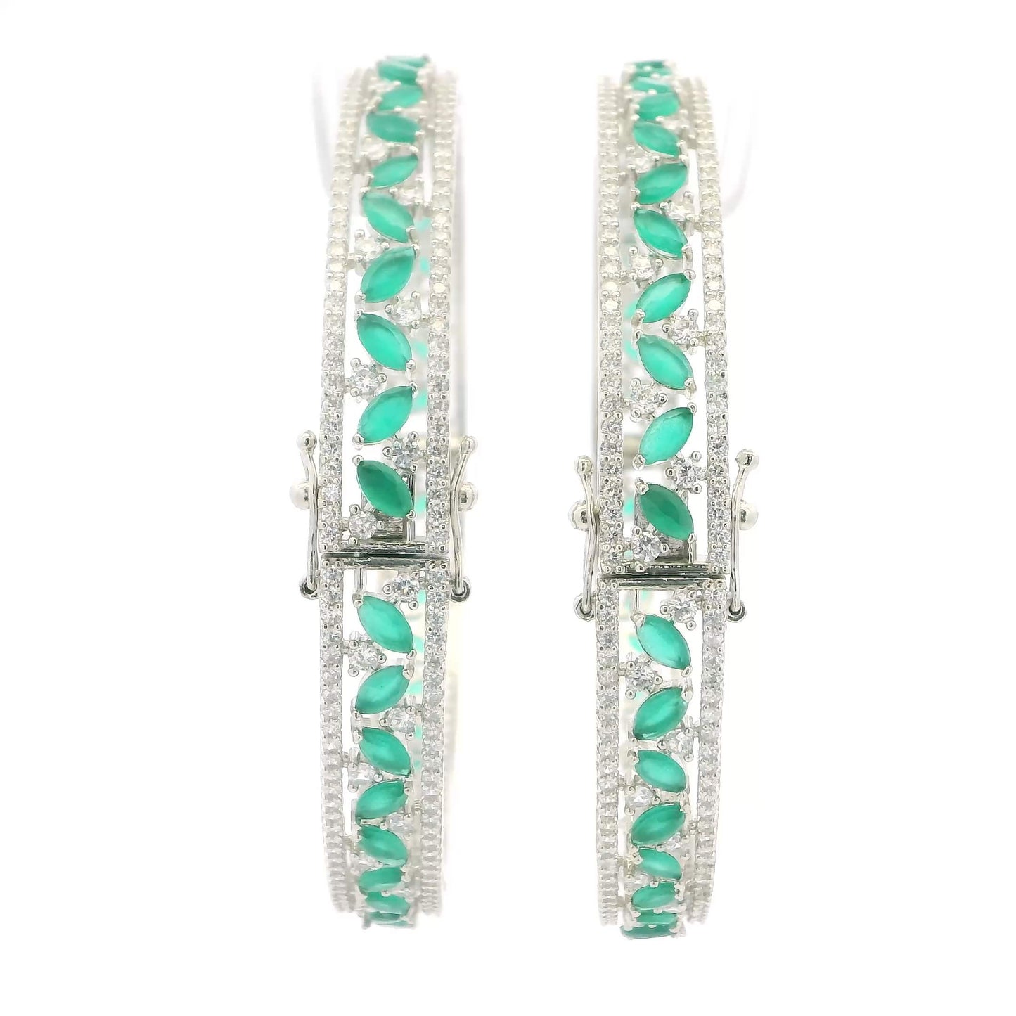 Emerald Green Stone Silver Bangles