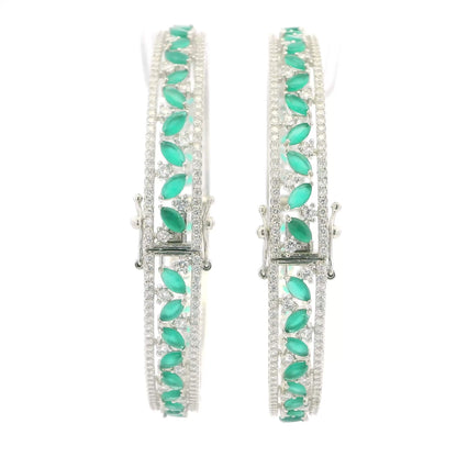 Emerald Green Stone Silver Bangles